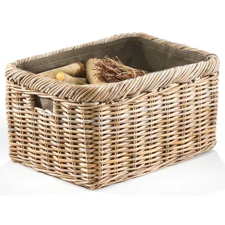 Kobolo Kaminholzkorb Rattan grau mit Jutestoff dunkel