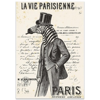 wandmotiv24 Poster Vintage, Zebra, Paris, Vintage (1 St), Wandbild, Wanddeko, Poster in versch. Größen grau 100 cm x 70 cm x 0.1 cm