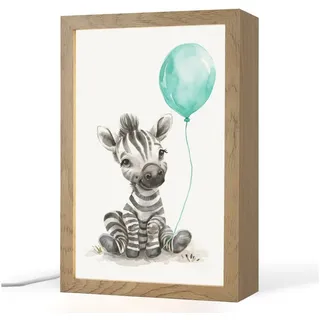 OnlyWow Nachttischlampe Lightbox Zebra - Babytier - Blauer Ballon - Jungen, Dimmbar, Farbwechsel, LED, Warmweiß, Kaltweiß, Neutralweiß Einstellbar, Kinderzimmer, Dimmbar, mit Kabel, Nachtlampe, LED, Tischleuchte blau 20 cm x 8 cm x 30 cm