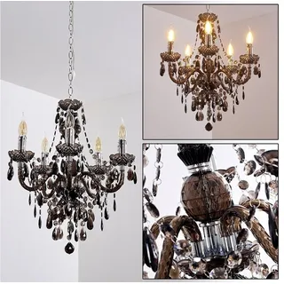 hofstein Kronleuchter »Schine« Hängelampe aus Metall in Schwarz, ohne Leuchtmittel, 5xE14 je 40 Watt, klassische mit Zierkristallen, Vintage/Retro Design schwarz