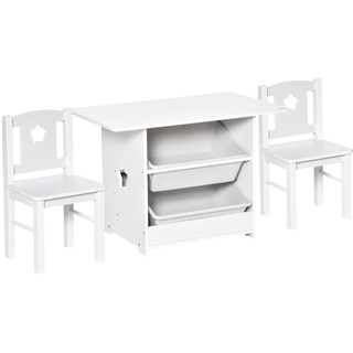 HOMCOM Kindersitzgruppe mit 2 Stühlen und Tisch weiß 71L x 48B x 49,5H cm