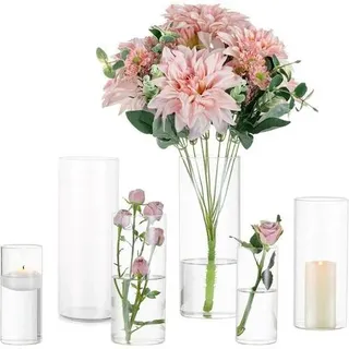 Moderne Glasvase Set Zylinder Tischdeko Blumenvase, 15/20/25cm, 2er