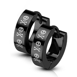 BUNGSA Creolen-Set Creolen schwarz mit Totenkopf Design aus Edelstahl Unisex (1 Paar (2 Stück), 2-tlg), Ohrschmuck Ohrringe schwarz