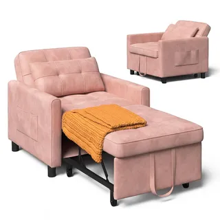 Xbro Schlafsessel mit Bettfunktion, Schlafsofa 3-in-1-Convertible-Stuhl-Bett, Verstellbares Schlafsofa mit Kissen und Tasche, Sessel mit schlaffunktio für kleine Wohnung (Rosa)