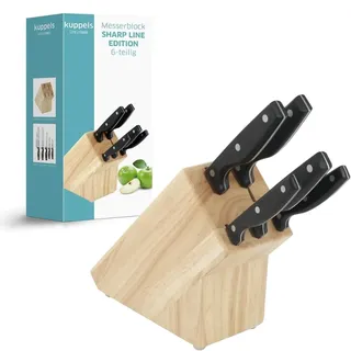 Kuppels SHARP LINE Messerblock inkl. Messer-Set, rostfrei & poliert, Küchenmesser, Tomatenmesser, Ausbeinmesser, Brotmesser & Kochmesser, Gummibaum-Holz, Edelstahl, Braun/Silber, 6-teilig