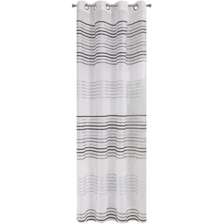 Eurofirany Vorhang Glatt Streifen Weiß Schwarz Silber Mehrfarbig 8 Ösen 140x250 cm Elegant Hochwertig Glamour Schlafzimmer Wohnzimmer Lounge Vorhänge Gardinen