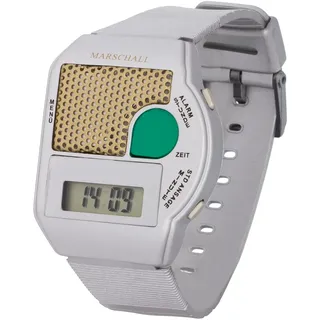 Marschall Deutsch sprechende Armbanduhr mit großem, grünem Sprachknopf I 1101M I Silber I Stündliche Zeitansage I Wecker I Perfekt für Senioren, Blinde und Demenzkranke