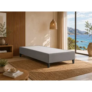 Best for Home Boxspringbett Boxspringbettgestell aus Massivholz in verschiedenen Größen (Bettgestell / Seniorenbett / Jugendbett / Kinderbett, Bettgestell ohne Matratze, optional mit Kopfteil), Massivholzrahmen, Trinity-Stoffbezug, wasserdicht, abriebfest grau 90 cm x 200 cm