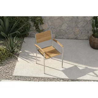 OUTFLEXX Stapelstuhl, silber/naturbelassen, Edelstahl/Teak, stapelbar, gebürstet, FSC®-zertifiziertes Produkt