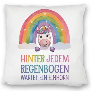 speecheese Dekokissen Lächelndes Einhorn Kissen satiniert Hinter jedem Regenbogen