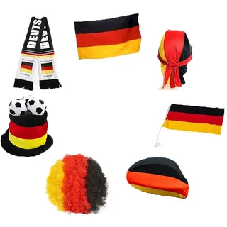 HIKEMEISTER EST.1962 ® XXL Deutschland Fanartikel Set 7 Teilig - Fußball EM 2024 - Europameisterschaft - Deko Dekoration Deutschland Fahne