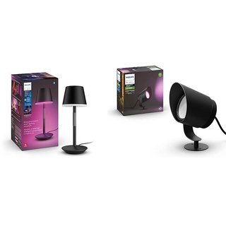 Philips Hue White & Color Ambiance Go Tragbare Tischleuchte 370lm & White & Color Ambiance Lily XL Gartenstrahler schwarz 950lm Basis-Set
