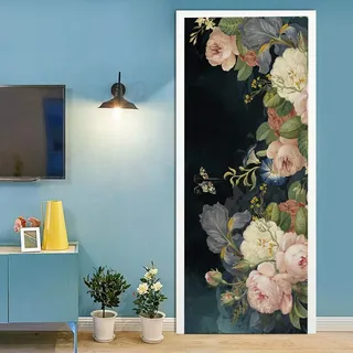 3D Türtapete Selbstklebend Türaufkleber - BLUME - Tür Poster PREMIUM PVC Wasserfest Wandtattoo Für Schlafzimmer Wohnzimmer Tür Dekoration Tapete 77 x 200 cm