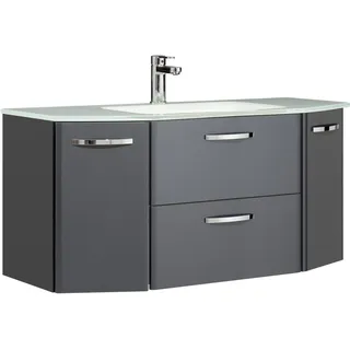 Saphir Waschtisch Quickset 327 Waschtisch mit Unterschrank, inkl Türdämpfer, Anthrazit Hochglanz, Waschplatz mit 2 Türen, 1 Klappe, 1 Auszug grau