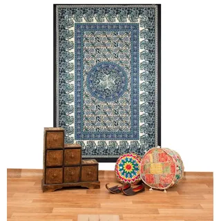 KUNST UND MAGIE Wandteppich Tagesdecke Wandbehang Deko Wand Tuch Mandala ca 135 x 200cm Goa blau