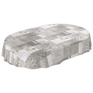 ANRO Wachstuchtischdecke abwaschbar Oval 200 x 140 cm Grau