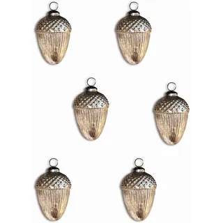 Loberon Weihnachtsschmuck 6er Set Gland, antiksilber | Weihnachten, Winter, Festtage, Innen nach Bauernsilber-Art verspiegelt, Mundgeblasen, In traditioneller Zapfenform