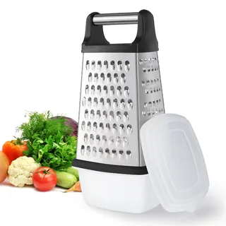 YC Kitchen Käsereibe, Gemüsehobel, Reibe für gemüse, 4-seitig Küchenreibe | Edelstahl,Vierkantreibe,Praktische Gadgets für die Küche,Große Plus-Box