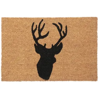 Relaxdays Fußmatte Kokos, Türvorleger Hirsch, 40x60 cm, rutschfest, wetterfest, Fußabtreter innen & außen, natur/schwarz