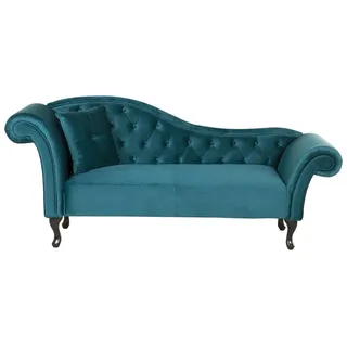 Beliani Chaiselongue Samt blau grün Links gesteppt mit Kissen Chesterfield-Stil Lattes