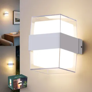 LetGlin LED Wandleuchte Innen 12W 1200LM, IP65 Wandlampe Aussenlampe Wand Aussen, 3000K Up and Down Leuchte Außenwandleuchte, LED Lampe für Hauswand Badezimmer Flur Balkon, Aluminium, Weiß 1 Stück
