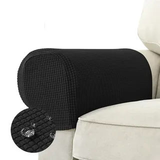FANSU 2 Stück Armlehnenschoner Sofa Stretch Armlehnenbezüge Wasserdichter Jacquard-Stoff Armlehnenbezug für Stühle, Couch, Sofa, Sessel, Weiche Anti-Rutsch Sofa Armkappen (Schwarz)