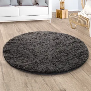 Paco Home Hochflor-Teppich PACO HOME "Silky 591", grau (anthrazit), H:37mm Ø:120cm, Polyester, Teppiche, Uni Farben, besonders weich und kuschelig