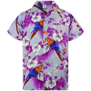 King Kameha Hawaiihemd "Cherry Parrot" Funky Hawaiihemd Herren Kurzarm Fronttasche Sommerhemd grau 5XL