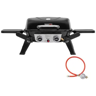 Royal Gourmet Gasgrill 2-Brenner Tragbarer Gasgrill, 5 kW Tischgrill, mit klappbaren Seitentischen, portabler BBQ Grill für Balkon, Schwarz schwarz