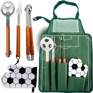 deluxe4homeâ® deluxe4home Grillset mit Grillbesteck Grillgabel Grillzange Grillwender und Grillhandschuh Fussball Design