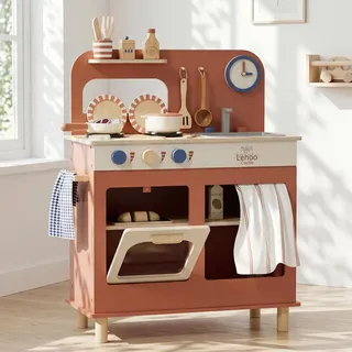 Lehoo Castle Kinderküche Holz, Spielküche mit Spielzeugtöpfen, Pfannen