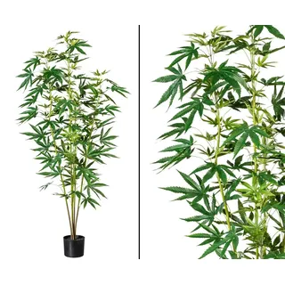 bambussi Marijuana Hanf Kunstbaum 160cm mit 5 Zweigen und Blättern im Topf
