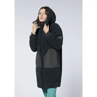 Fellimitatmantel CHIEMSEE, Damen, Gr. M (38/40), schwarz, 100% Polyester, regular fit, ohne Ausschnitt, Rippbündchen, Mäntel, - mit abnehmbarer Kapuze