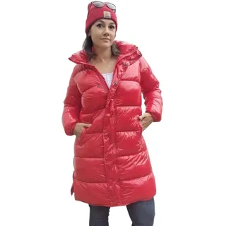 Herrlicher Tam kurzer glänzender Steppmantel aus recyceltem Nylon Größe L, Farbe tomato - L