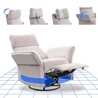 FLEXISPOT XR8 Cradle Elektrischer Relaxsessel mit Schaukelfunktion, stufenlos Verstellbarer Liegefunktion, 3D-Kopfstütze & Vollpolsterung – Stillstuhl für Mütter, Samtstoff, Schnellmontage Beige
