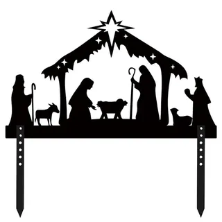 Krippe Weihnachten Mit Figuren Gartenstecker Gartendeko 41 X 24.8cm Weihnachtskrippe Metall Gartenstecker, Gartendeko Weihnachtskrippe Figuren Metall, Krippendekoration Mit Metallpfählen Außenbereich