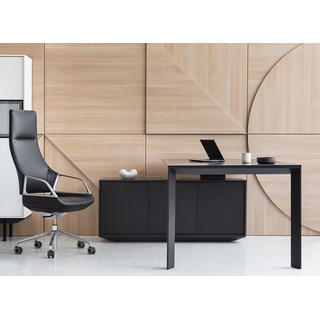 Echtholz Schreibtisch mit intgr. Sideboard Asin