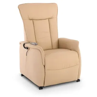 Fernsehsessel mit Aufstehhilfe, Relaxsessel mit Liegefunktion, mit 2 Motoren, 120 kg belastbar, Leder/Kunstleder, Beige, Raburg Marie