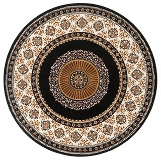 Teppich Shari, Home affaire, rund, Höhe: 7 mm, Orient-Dekor, mit Bordüre, Kurzflor, weich, pflegeleicht, elegant schwarz Ø 140 cm x 7 mm