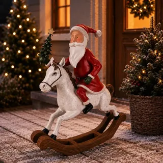Deko Gartenfiguren Weihnachtsmann auf Schaukelpferd - Weihnachtsdeko | für innen und draußen geeigent - wetterfest - XL Figur - 50 cm groß