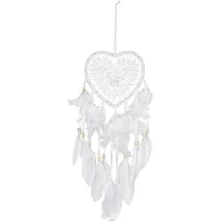 Cyrank LED-Licht-Traumfänger, Weihnachtsbeleuchtung, Traumfänger Mit Feder, Traumfänger Für Schlafzimmer, Herz-Traumfänger, Wandbehang, Zuhause, Party, Hochzeit, Dekoration, Weiß