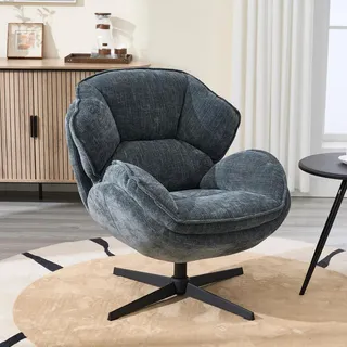 Loungesessel Mit 360° Drehung, Chenille, Gepolstert, Blau