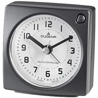 Dugena Funkwecker 4460942, Funksignal für MEZ/CET, mit Weckzeiger, Weckwiederholung, Zifferblattbeleuchtung, ansteigendes Wecksignal, Maße 73 x 75 x 40 mm