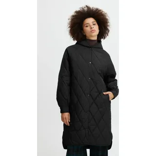 ICHI IHHansa Damen Steppmantel Wintermantel Winterjacke mit Druckknöpfen Kapuze Loose fit - Schwarz - XL