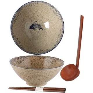 Ramen Bowl Set Japanische Keramik Ramen Bowl mit Löffel 1200ml Kupferschale Müslischale Salatschale