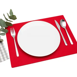 FILU Platzsets aus Filz 4er-Pack Rot eckig (Farbe und Form wählbar) 30 x 41 cm – Tischset für drinnen und draußen Deko für Esstisch im Wohnzimmer, Gartentisch/Balkontisch