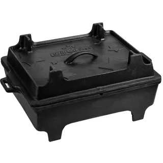 Grillfürst Dutch Oven Kastenform ca. 6 Liter - stabil stehender Feuertopf durch speziell entwickelte T-Füße, hitzebeständiger Gusseisen Topf, Deckel als Pfanne nutzbar, BK 6