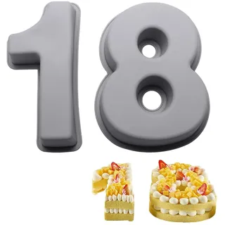oupados Kuchenform Silikon Zahlen Silikon 18 Geburtstag Kuchenform 3D Number Cake Backform Kindergeburtstag, Hochzeitstag, Party, DIY 2 Stück Nummer 18 (10 Zoll)