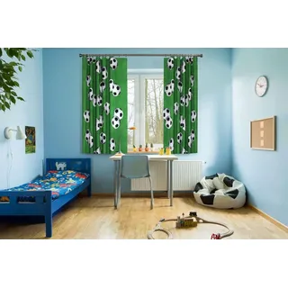 Gardinen Vorhangen Grün Polyester 140x160 cm (BxH) Gardine Auf Kräuselband Kinderzimmer Fußball Motiv Modern 1 Stück Modern
