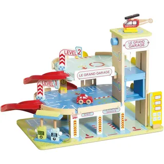 Le Toy Van – Kultiges Parkhaus „Le Grand Garage“ aus Holz mit 3 Etagen | Für Mädchen & Jungen Fahrzeug-Rollenspiel – Geeignet für Kinder ab 3 Jahren, TV439